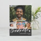 Black Modern Snapshot Collage Abschluss Einladung (Stehend Vorderseite)