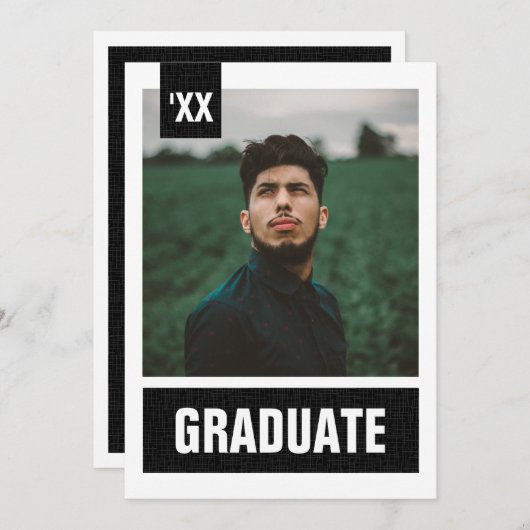 Black Modern Texture Foto Abschluss Einladung (Vorne/Hinten)