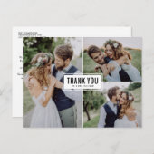 Black Modern Three Foto Collage Wedding Vielen Dan Postkarte (Vorne/Hinten)
