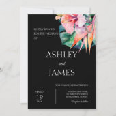 Black Modern Tropical Blume Greenerity Wedding Einladung (Vorderseite)