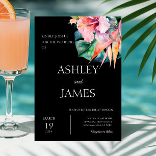 Black Modern Tropical Blume Greenerity Wedding Einladung