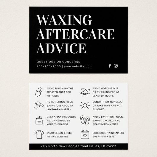 Black Modern Waxing Aftercare Card Hair Removal (Vorne & Hinten)