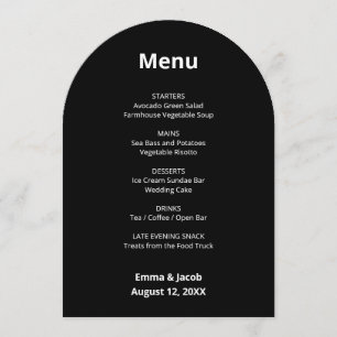 Black Modern Wedding Menu Card Einladung