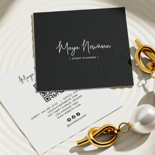 BLACK Moderner Eleganter Minimal QR Code Beruflich Quadratische Visitenkarte