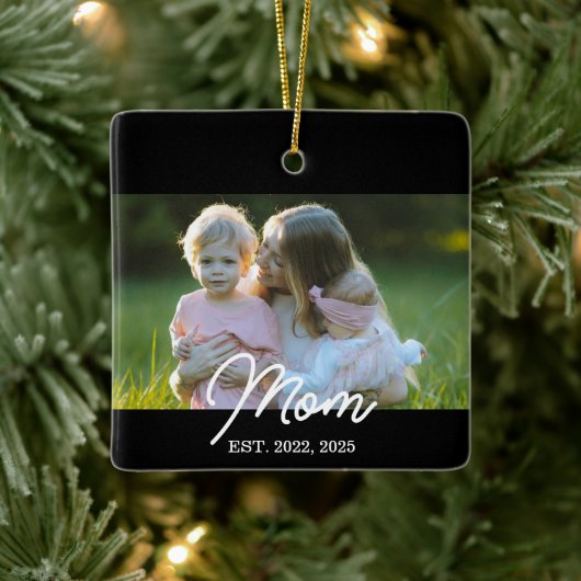 Black Mom Established Script Photo Keramikornament (Baum)