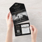 Black Monogram All in One Wedite Einladung (Abreißtisch)