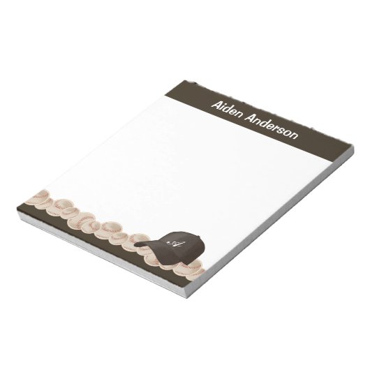 Black Monogram Baseball Hat Notepad Notizblock (Rotiert)