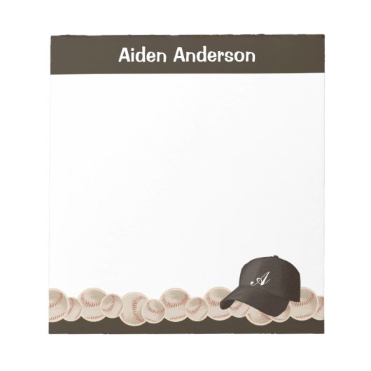 Black Monogram Baseball Hat Notepad Notizblock (Vorderseite)