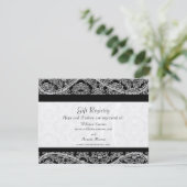 Black Monogram Damask Gift Registry Wedding Begleitkarte (Stehend Vorderseite)