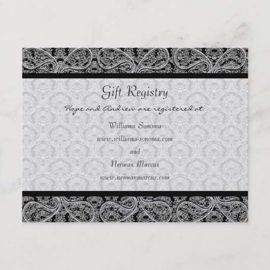 Black Monogram Damask Gift Registry Wedding Begleitkarte (Vorderseite)