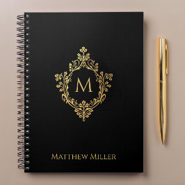 Black Monogram Elegante Verziert Imitats Gold Wapp Notizblock