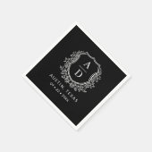 Black Monogram Floral Wedding Wappen Serviette (Ecke)