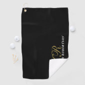 Black Monogram Gold White Name Minimalist Men Golfhandtuch (Insitu)