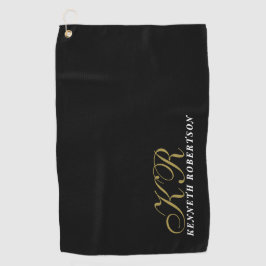 Black Monogram Gold White Name Minimalist Men Golfhandtuch