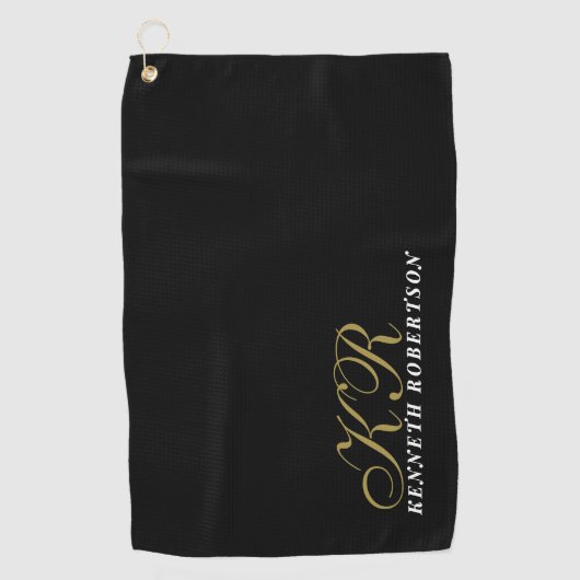 Black Monogram Gold White Name Minimalist Men  Golfhandtuch (Vorderseite)
