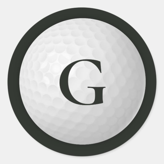 Black Monogram Golf Ball Runder Aufkleber (Vorderseite)