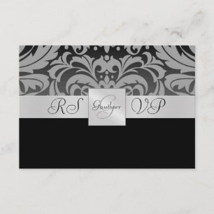 Black Monogram Half Damask UAWG Repitation RSVP Karte