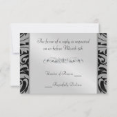 Black Monogram Half Damask UAWG Repitation RSVP Karte (Rückseite)