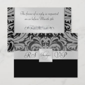 Black Monogram Half Damask UAWG Repitation RSVP Karte (Vorne/Hinten)