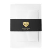 Black Monogram Imitats Gold Heart Wedding Einladungsbanderole (Vorderseite Beispiel)