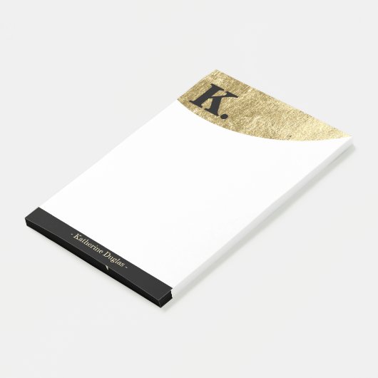 Black Monogram Initial on Gold Foil Luxury Post-it Klebezettel (angewinkelt)