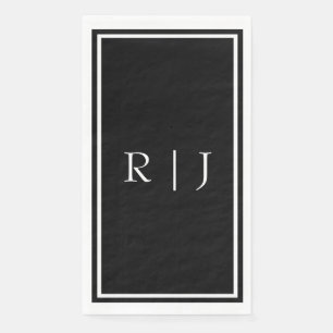 Black Monogram Initials White Simple Wedding Serviette