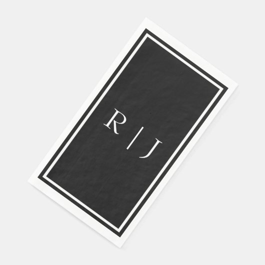 Black Monogram Initials White Simple Wedding Serviette (Ecke)