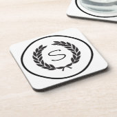 Black Monogram Laurel Wreath Untersetzer (Linke Seite)