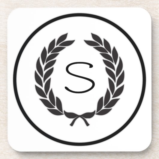 Black Monogram Laurel Wreath Untersetzer (Vorderseite)