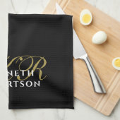 Black Monogram Minimalist Gold White Elegant Men Geschirrtuch (Viertel Falte)