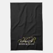 Black Monogram Minimalist Gold White Elegant Men Geschirrtuch (Vertikal)