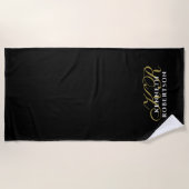 Black Monogram Minimalist Gold White Elegant Men  Strandtuch (Vorderseite)