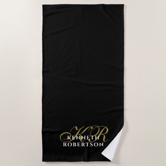 Black Monogram Minimalist Gold White Elegant Men Strandtuch (Vorderseite)