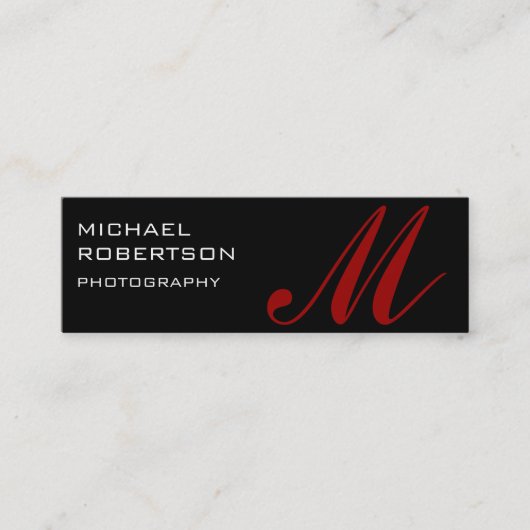 Black Monogram Schlicht Fotograf Business Card Mini Visitenkarte (Vorderseite)