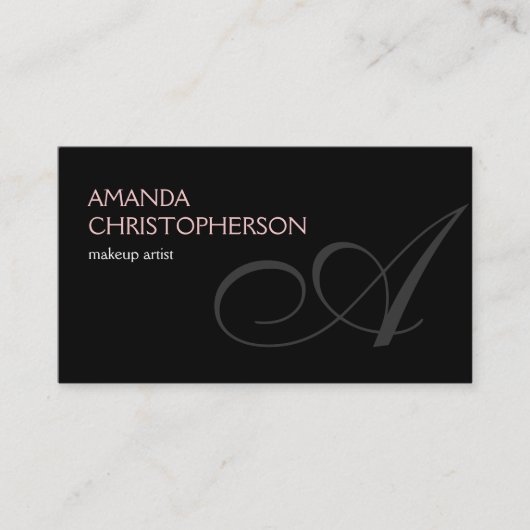 Black Monogram Script Makeust Artist Business Card Visitenkarte (Vorderseite)