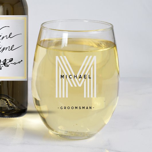 Black Monogram Trauzeuge Wedelparty Weinglas Ohne Stiel