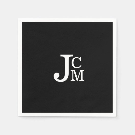 Black Monogram Wedding Cocktail Napkins Serviette (Vorderseite)