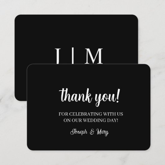 Black Monogram Wedding Dankeschön Karten (Vorne/Hinten)
