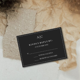 Black Monogram Wedding RSVP Card