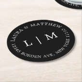 Black Monogram Wedding Runder Pappuntersetzer (Angewinkelt)