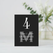 Black Monogram Wedding Tischnummer Card 4 (Stehend Vorderseite)