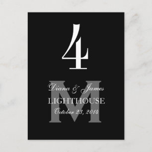 Black Monogram Wedding Tischnummer Card 4