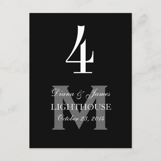 Black Monogram Wedding Tischnummer Card 4 (Vorderseite)