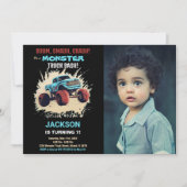 Black Monster Truck Birthday Einladungen mit Foto (Vorderseite)