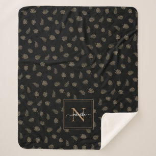 Black Monstera Palm Blätter Tropisches Muster Sherpadecke