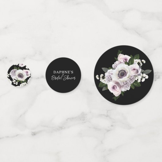 Black Moody Anemone und Lila Brautparty Konfetti (Rückseiten)