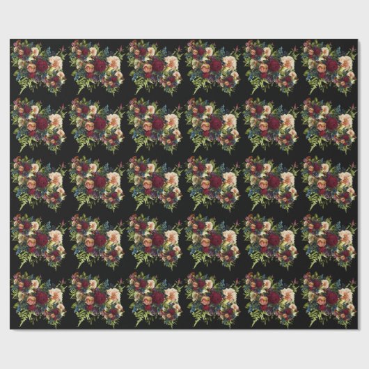 Black Moody Floral Burgundy Wedding Geschenkpapier (Flach)
