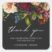 Black Moody Floral Burgundy Wedding Quadratischer Aufkleber (Vorderseite)