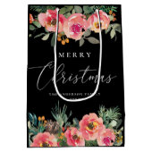 Black Moody Floral Weihnachten | Botanischer Urlau Mittlere Geschenktüte (Rückseite)