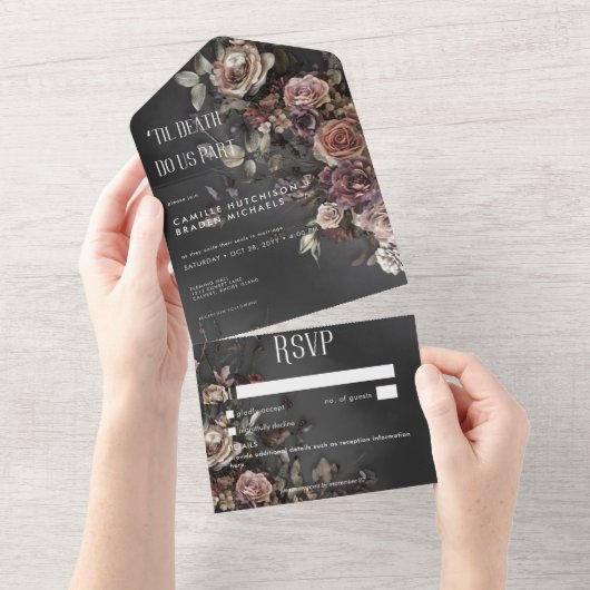 Black Moody Gothic Blume Kein Abendessen Details All In One Einladung (Abreißen)